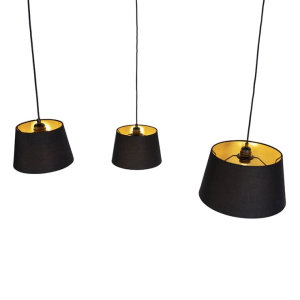 Hanglamp met 3 katoenen kappen zwart met goud - cava