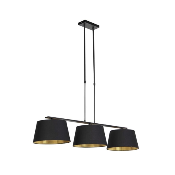 Hanglamp met katoenen kappen zwart met goud 32cm - combi 3 deluxe