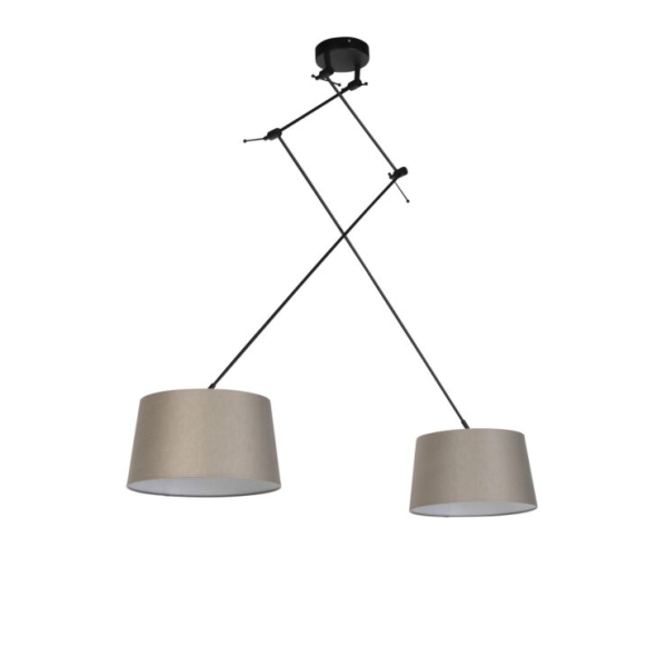 Hanglamp zwart met linnen kappen taupe 35 cm 2-lichts - blitz