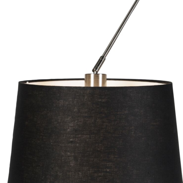 Hanglamp staal met linnen kappen zwart 35 cm 2-licht - blitz