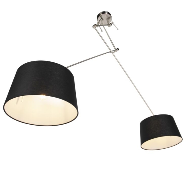 Hanglamp staal met linnen kappen zwart 35 cm 2-licht - blitz