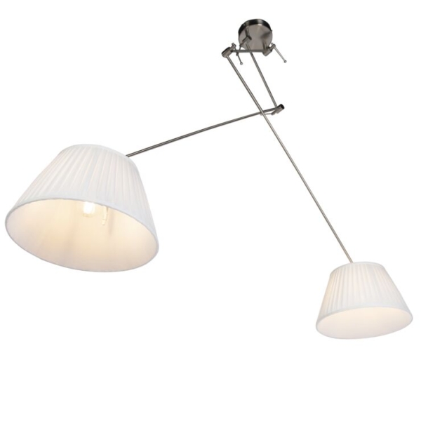 Hanglamp staal met plisse kappen crème 35 cm 2-lichts - blitz
