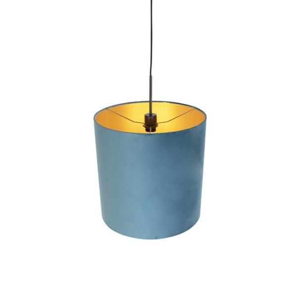 Hanglamp met velours kap blauw met goud 40 cm - combi