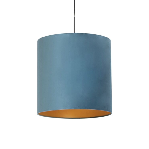 Hanglamp met velours kap blauw met goud 40 cm - combi