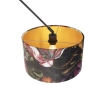 Hanglamp zwart met velours kap bloemen met goud 35 cm - blitz