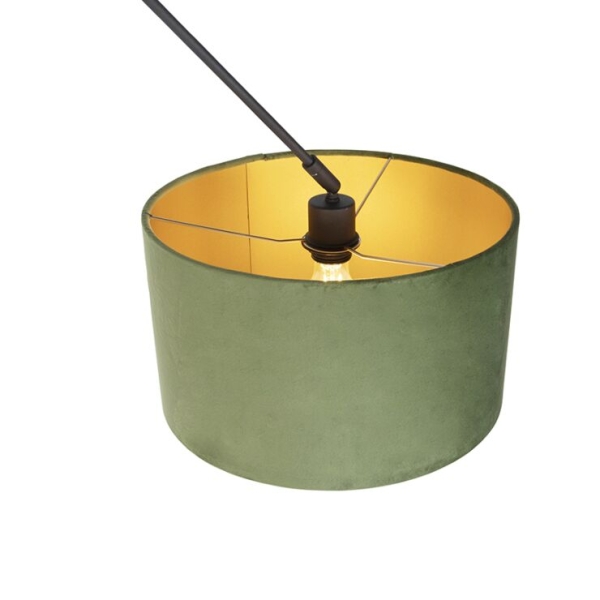 Hanglamp zwart met velours kap groen met goud 35 cm - blitz