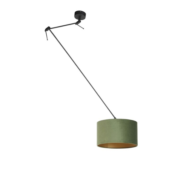 Hanglamp met velours kap groen met goud 35 cm - blitz i zwart