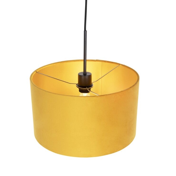 Hanglamp met velours kap oker met goud 35 cm - combi