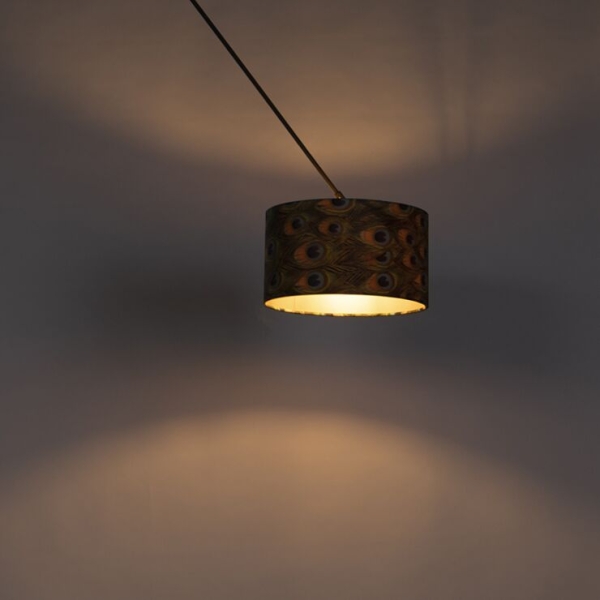 Hanglamp zwart met velours kap pauw met goud 35 cm - blitz