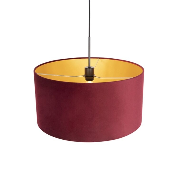 Hanglamp met velours kap rood met goud 50 cm - combi