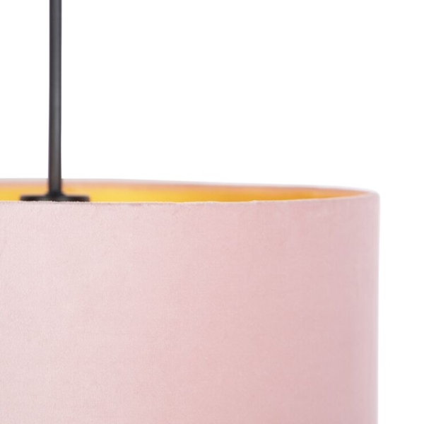 Hanglamp met velours kap roze met goud 40 cm - combi