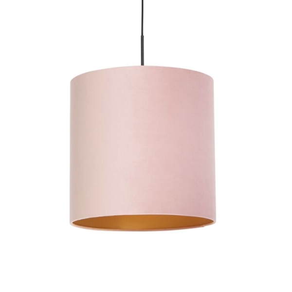 Hanglamp met velours kap roze met goud 40 cm - combi