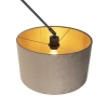 Hanglamp met velours kap taupe met goud 35 cm - blitz i zwart