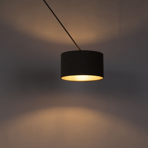 Hanglamp zwart met velours kap taupe met goud 35 cm - blitz
