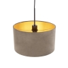 Hanglamp met velours kap taupe met goud 35 cm - combi