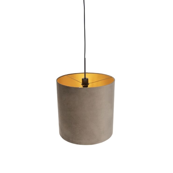 Hanglamp met velours kap taupe met goud 40 cm - combi