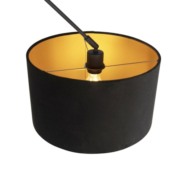 Hanglamp zwart met velours kap zwart met goud 35 cm - blitz