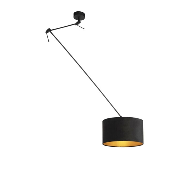 Hanglamp met velours kap zwart met goud 35 cm - blitz i zwart