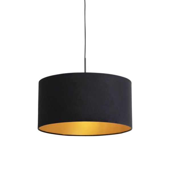Hanglamp met velours kap zwart met goud 50 cm - combi