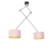 Hanglamp zwart met velours kappen roze met goud 35 cm 2-lichts - Blitz