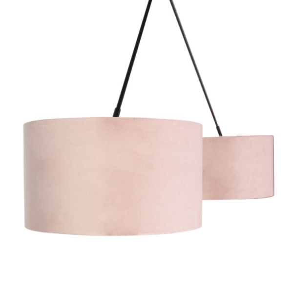 Hanglamp zwart met velours kappen roze met goud 35 cm 2-lichts - blitz
