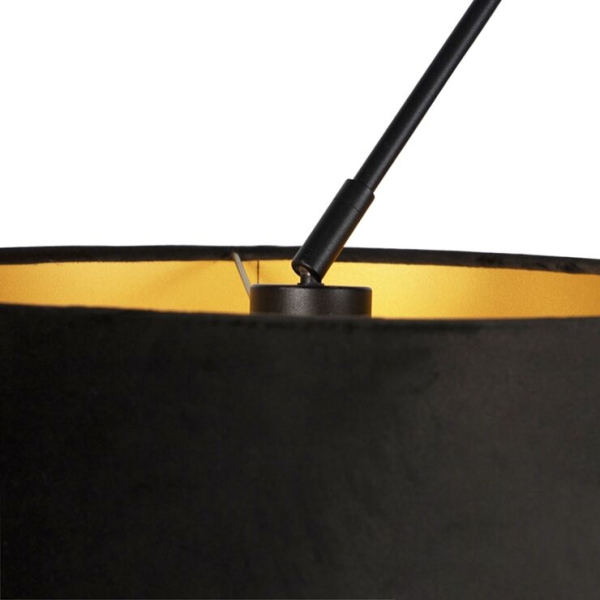 Hanglamp zwart met velours kappen zwart met goud 35 cm 2-lichts - blitz
