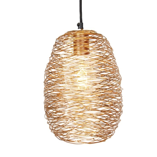 Hanglamp zwart goud en koper rond 3-lichts - sarella