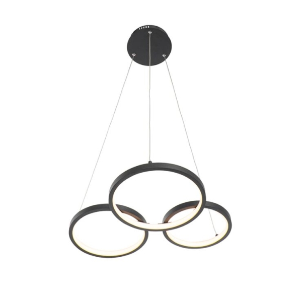 Hanglamp zwart incl. Led 3-staps dimbaar 3-lichts - rondas