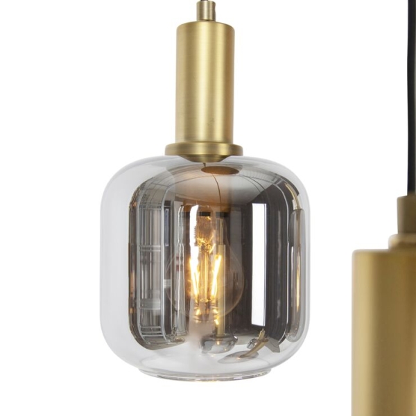Hanglamp zwart met goud met smoke glas 5-lichts - zuzanna