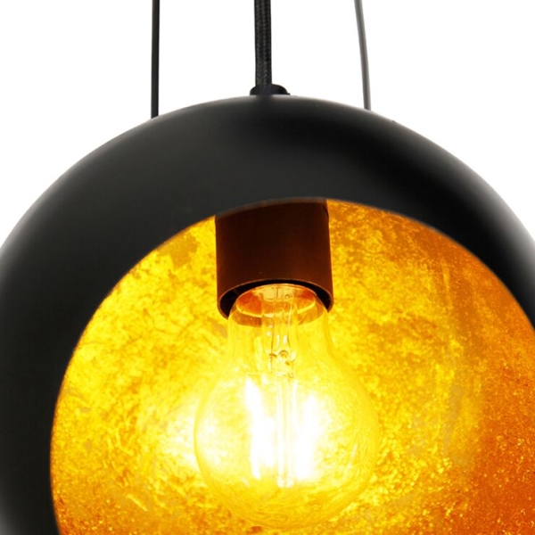 Hanglamp zwart met gouden binnenkant 7-lichts - crooked cluster