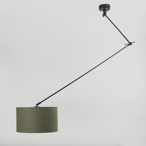 Hanglamp zwart met kap 35 cm groen verstelbaar - blitz