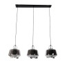 Hanglamp zwart met smoke glas 30 cm langwerpig 3-lichts - kevin