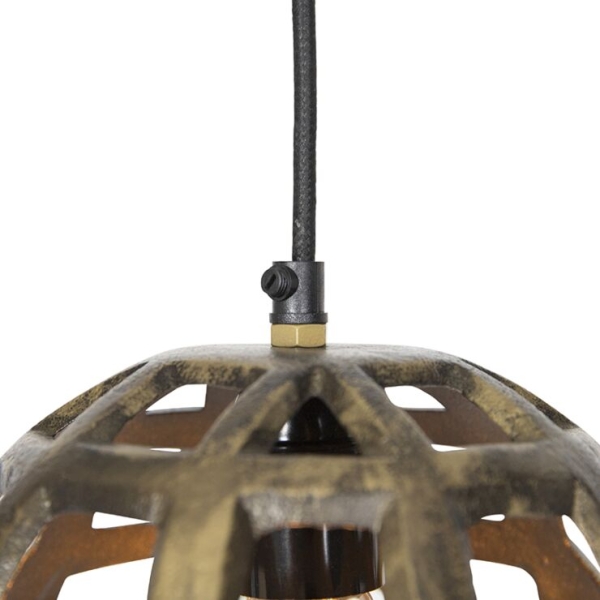 Industriële hanglamp antiek goud langwerpig 3-lichts - bobby