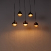 Industriële hanglamp brons met hout 5-lichts - haicha