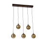 Industriële hanglamp brons met hout 5-lichts - haicha