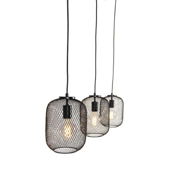 Industriële hanglamp zwart 110 cm 3-lichts - bliss mesh