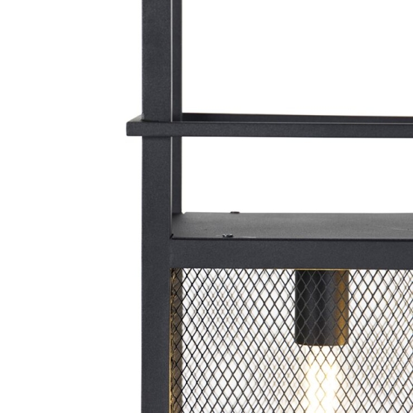 Industriële hanglamp zwart met gaas 4-lichts - cage rack