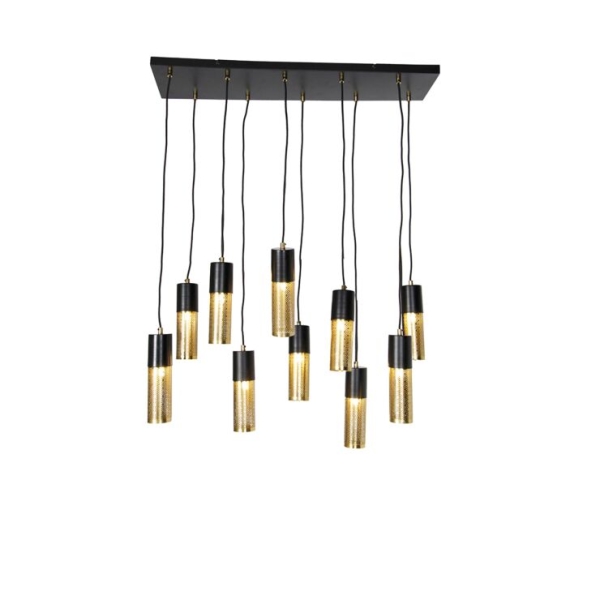 Industriële hanglamp zwart met goud 10-lichts - raspi