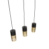 Industriële hanglamp zwart met goud langwerpig 3-lichts - raspi