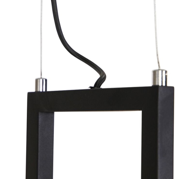 Industriële hanglamp zwart met hout en rek 4-lichts - cage rack