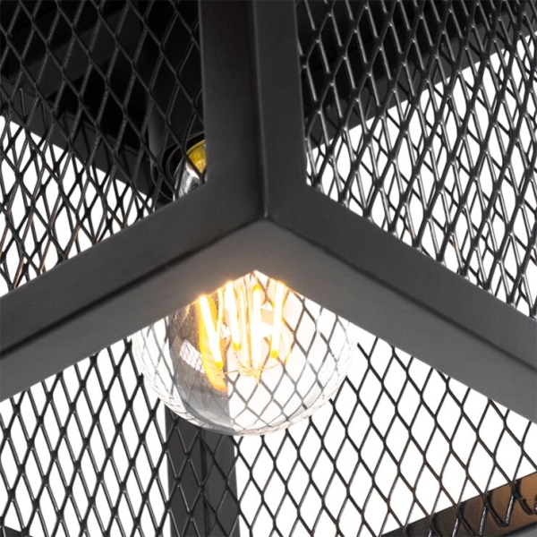 Industriële plafondlamp zwart met gaas - cage