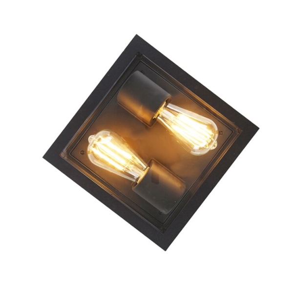Industriële plafondlamp zwart ip44 2-lichts - charlois