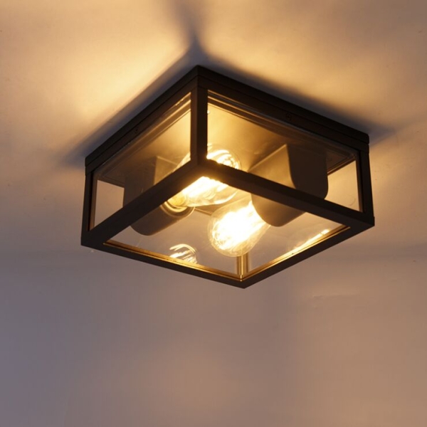 Industriële plafondlamp zwart ip44 2-lichts - charlois