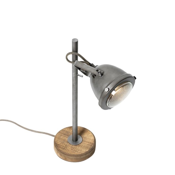 Industriële tafellamp staal met hout 45 cm - emado