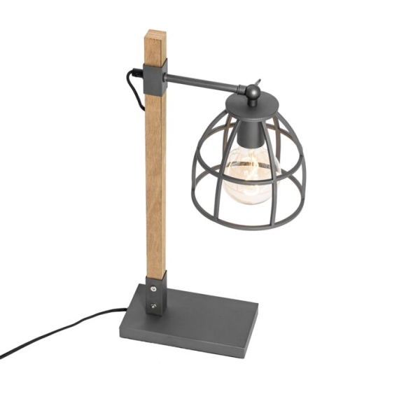 Industriële tafellamp zwart met hout - arthur