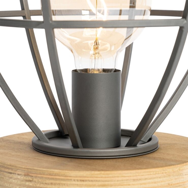 Industriële tafellamp zwart met hout rond - arthur