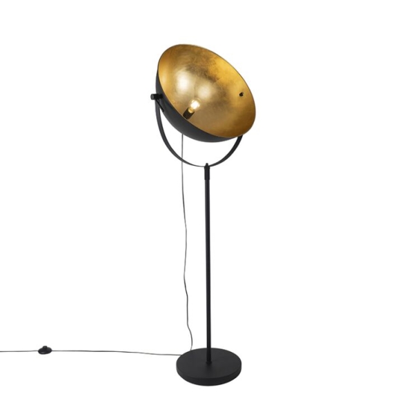 Industriële vloerlamp zwart 50 cm met goud verstelbaar - magnax