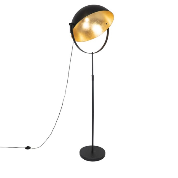 Industriële vloerlamp zwart 50 cm met goud verstelbaar - magnax