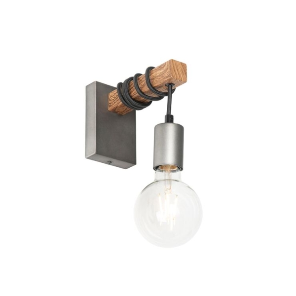 Industriële wandlamp staal met bruin - gallow