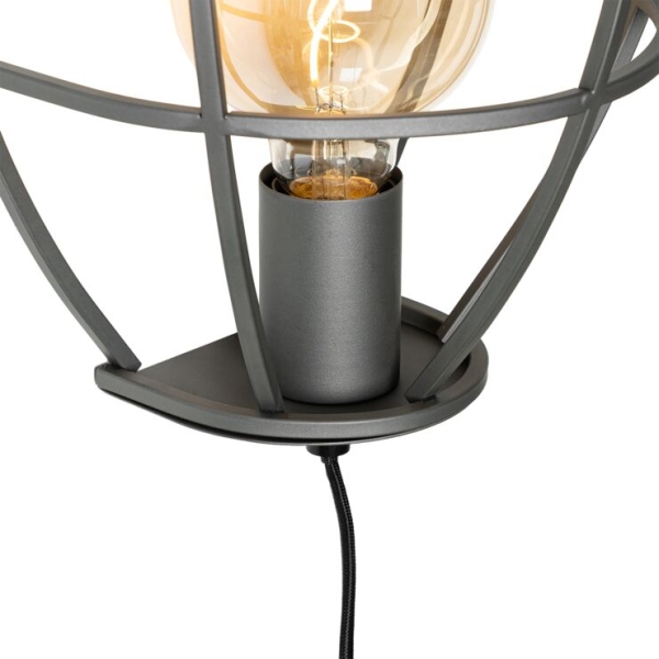 Industriële wandlamp zwart met hout en schakelaar - arthur